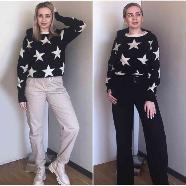 

quality guarantee fall winter womens sweater o-neck star pullover knitting sweaters long sleeve with split casual jumper c-288, White;black