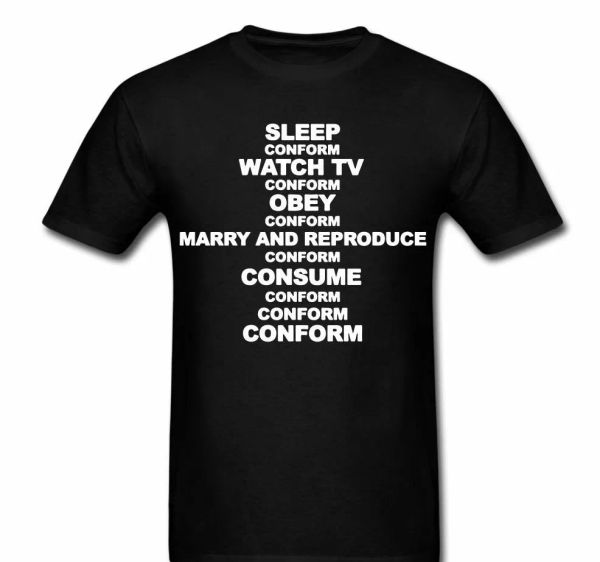 

conform anarchy anarchist obey mary reproduce graphic shirt t-shirt, White;black
