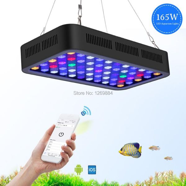 

grow 165w bluetooth control dimmable led aquarium light marine with three channels five modes for coral fish tank lights