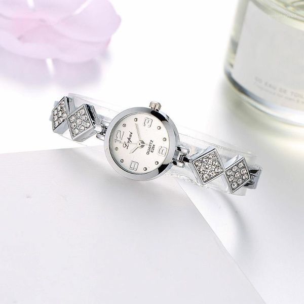 

bracelet watch for women ladies rhombus pendant watches rhinestone quartz fashion casual bangle wrist wristwatches, Slivery;brown