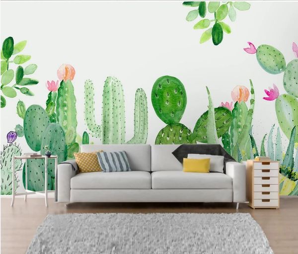 

wallpapers ainyoousem nordic hand painted cactus tropical plant background wall wallpaper papel de parede 3d stickers