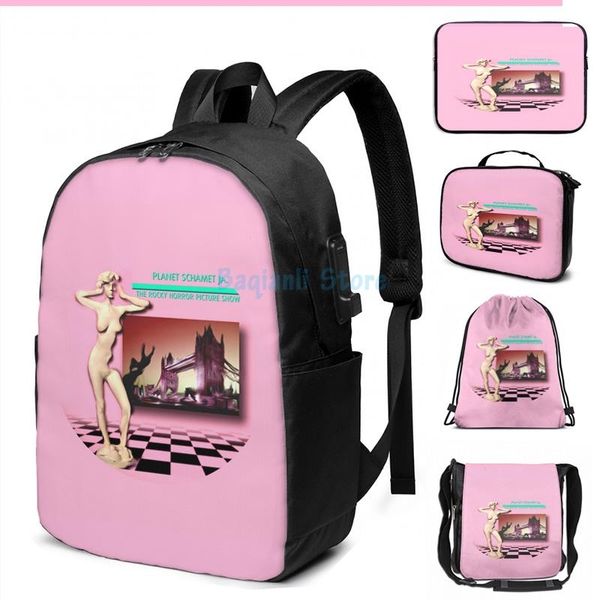 

funny graphic print planet schamet janet usb charge backpack men school bags women bag travel laptop