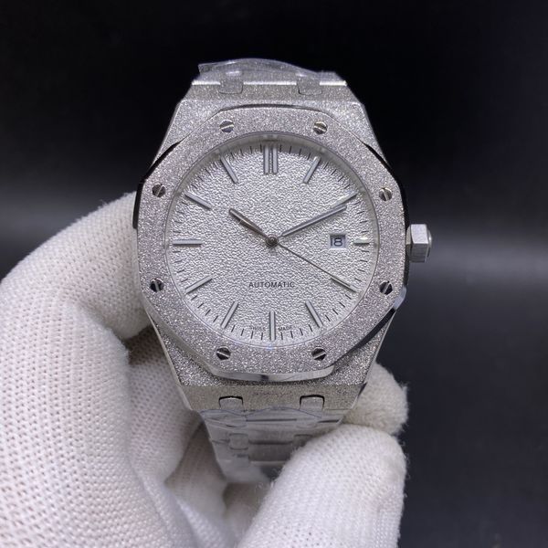 

matte gold silver men's 42mm sports mechanical watch, folding buckle, Slivery;brown