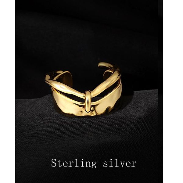 

cluster rings morivovog 925 sterling silver double layer irregular for women statement western style ladies 2021 simple jewelry, Golden;silver