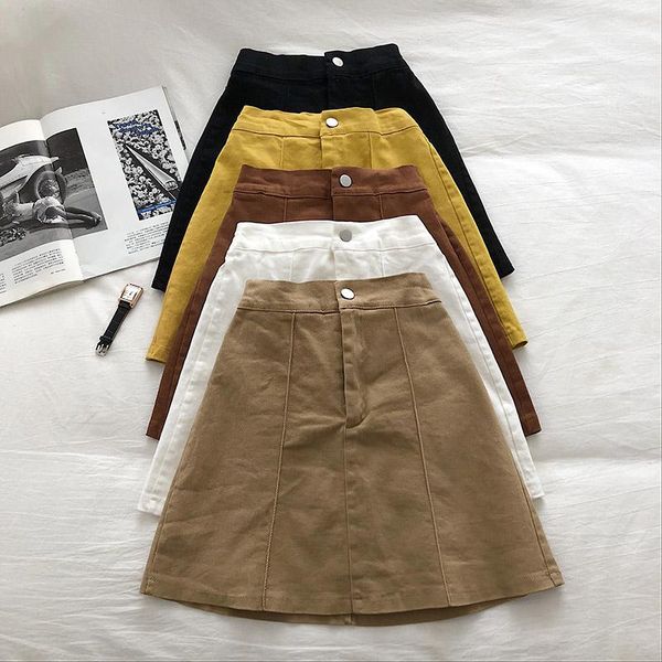 

skirts high-waisted corduroy a- line skirt early spring style students solid color casual mini versatile anti-exposure, Black
