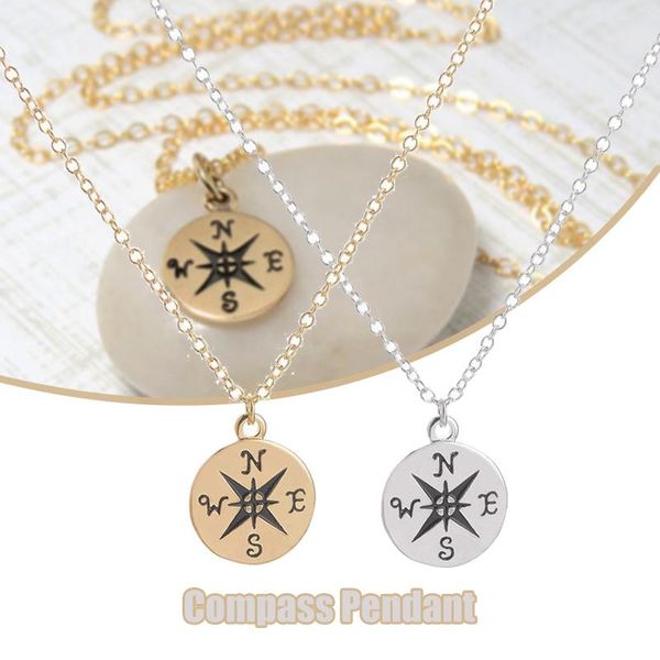 

chains graduation gift carving stainless steel necklace with compass pattern meaningful grad pendant neck jewelry for friend, Silver