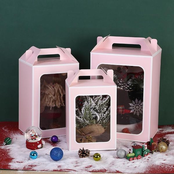 

kraft paper transparent packaging tote bag wedding party christmas flower gift packing stand up clear window box wrap