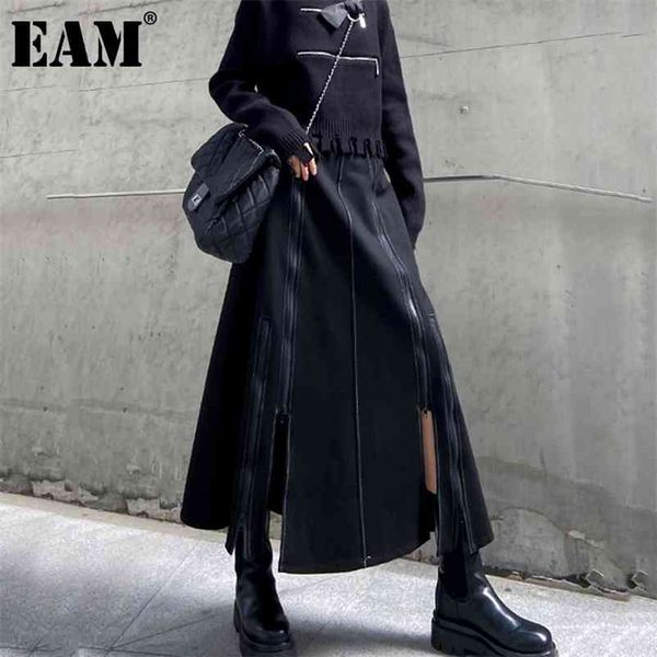 

[eam] high waist black brief zipper spliced long split joint half-body skirt women fashion tide new spring autumn 1dd1712 210412