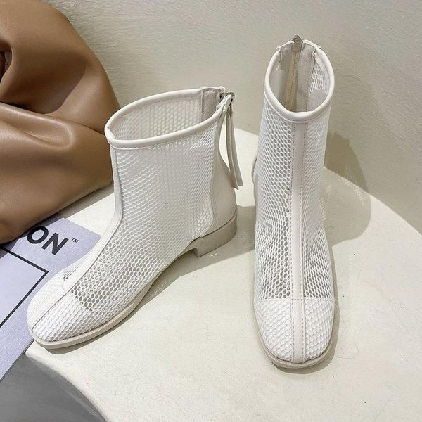 

fashion mesh modern boots spring autumn mid-calf shoes for women zipper, Black