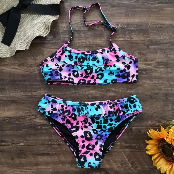 

one-piece suits 7-14 years girl swimsuit kids swimwear leopard teenage bikini set two piece children's bathing suit beachwear
