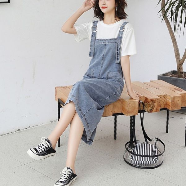 

casual dresses summer denim girdle women's fashionable long waistband high waist preppy spaghetti short sleeve + tshirt 2 joint 6lz5, Black;gray