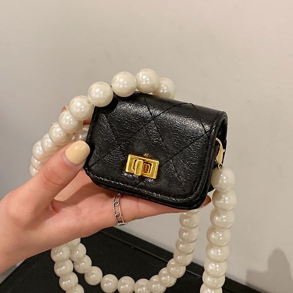 

evening bags lattice square mini crossbody bag 2021 summer quality pu leather women's designer handbag pearl strap shoulder messenger