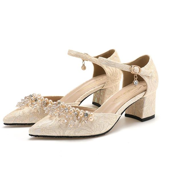 

sandals baoyafang 5cm fashion thick heel ankle strap summer bridal wedding party dress shoes woman pointed toe women, Black