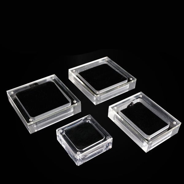 2021 Caixas de exibição de joias de acrílico transparente para pedras preciosas quadradas Caixa de armazenamento de diamantes de casamento com capa magnética