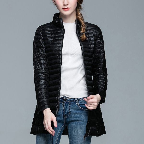 

women's down & parkas 2021 womens plus size warm slim coat long jacket winter solid color stand collar casual jackets sleeve overcoat 1, Black