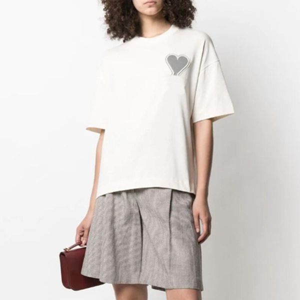 

women's t-shirt heart embroidery ladies summer high street round neck vintage tee shirt clothing casual womens tshirt 2021 oversized, White