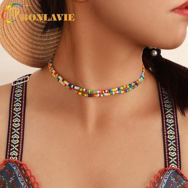 

style necklace bohemian choker handmade fashion colorful rice beads chains, Silver