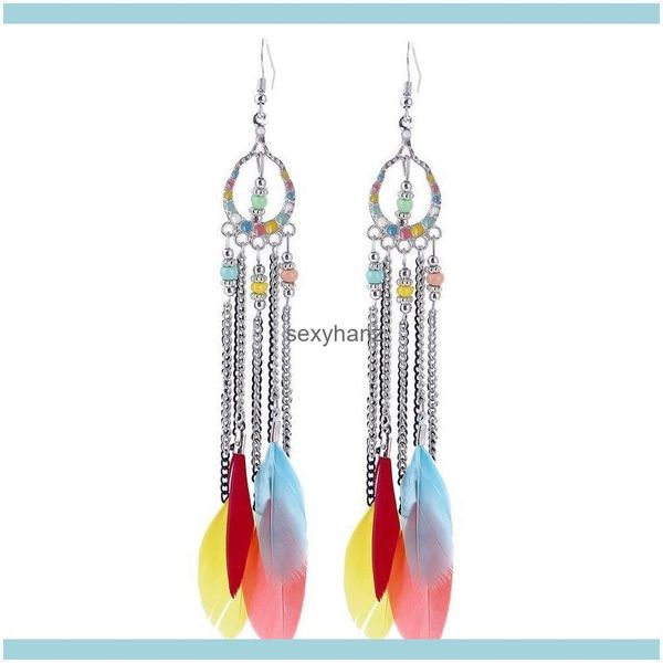 

dangle & chandelier feather chain tassel long for women tiny beads charm enamel fashion brinco jewelry vintage bohemian earrings drop delive, Silver