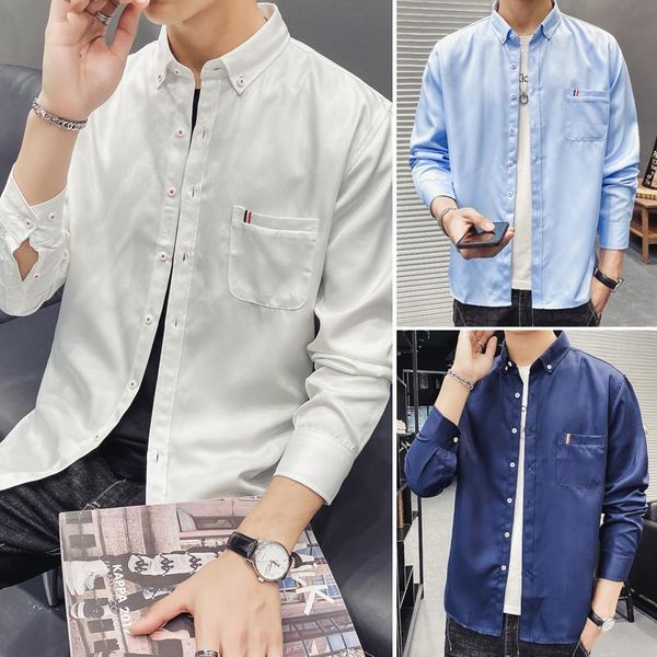 

men's casual shirts 9 colors 2021 100% cotton oxford shirt men spring long sleeve slim fit dress social, White;black