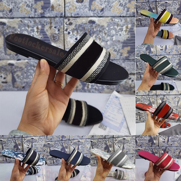 

womens sandals embroidery bottoms floral slippers brocade low heels leather rubber slides dazzling flowers platform luxurys designers slider, Black