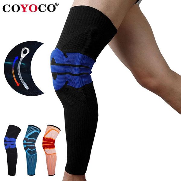 

elbow & knee pads 49cm lengthen spring silicone pad protector 1 pcs long leg support for basketball football professional recover, Black;gray