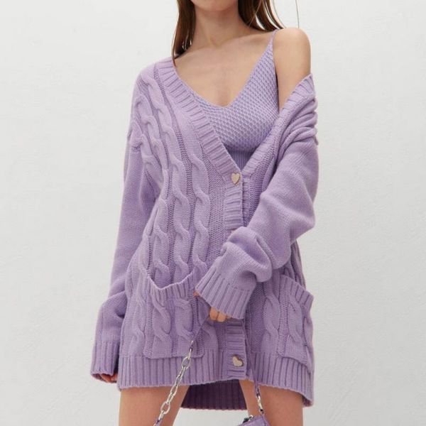 

women's knits & tees heart button casual loose jumper long cardigan sweater women cute y2k girls 2021 autumn winter v neck knitted over, White