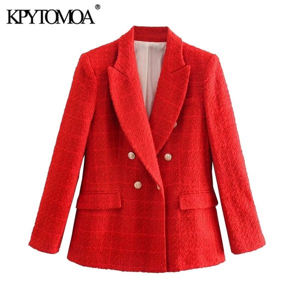 

women fashion double breasted tweed blazer coat long sleeve pockets female outerwear chic veste femme 210420, White;black