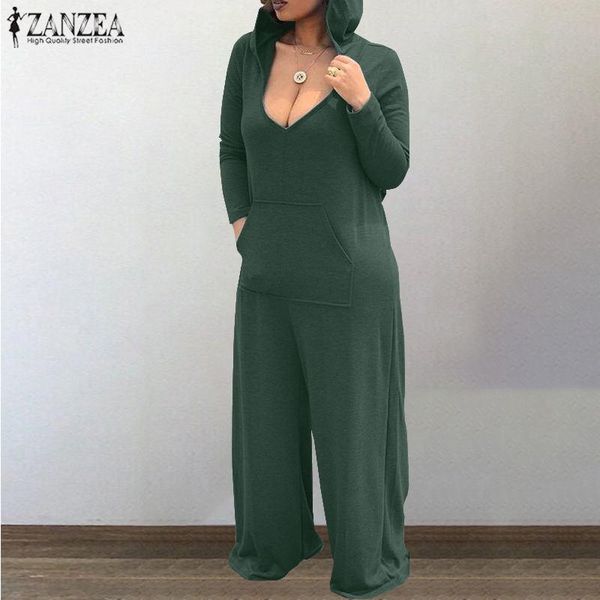 

stylish hooded overalls women's autumn jumpsuits casual long sleeve rompers female v neck wide leg playsuits s-5xl 7 &, Black;white