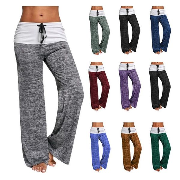 

european and american style women's yoga high waist pants slim quick-drying loose jogging wide leg weatpants outfits, White;red