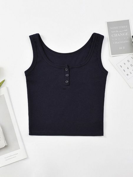 

solid button rib-knit tank x1uz#, White