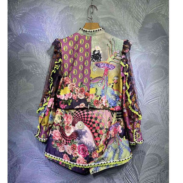 

pants seqinyy feminine suit 2021 spring summer design short female fashion + shorts from vintage flowers printed track assembly, White