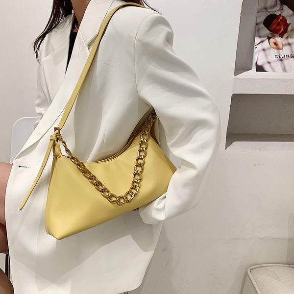 

summer handbag yellow for women fashion simple shoulder bag with chain designer shopping pu leather texture totes