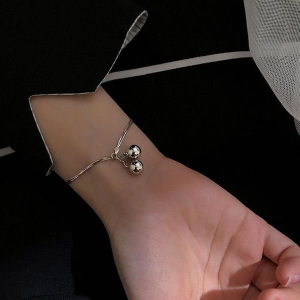 

charm bracelets simple personalized s925 silver double-layer bell bracelet small fresh style birthday gifts, Golden;silver
