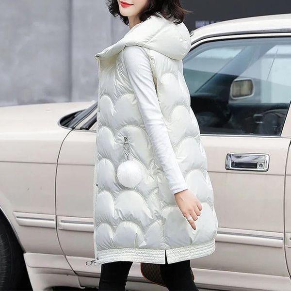 

women's vests sister fara 2021 winter women long sequins hooded down vest coat thicken warm female loose cotton for, Black;white