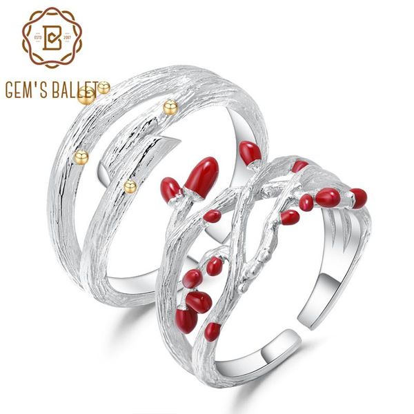 

cluster rings gem's ballet nature creative statement tree couple 925 sterling silver adjustable open ring for men and women fine jewelr, Golden;silver