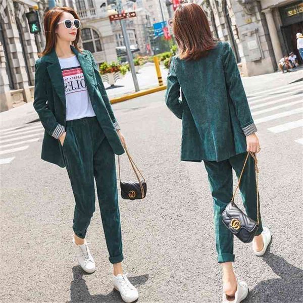 

summer for blazer jacket & short female 2 pieces casual suits pockets women corduroy set 210416, White