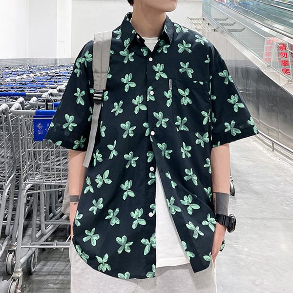 

shirts flower men's fashion print casual men streetwear summer loose short-sleeved shirts mens hawaiian shirt -xl, White;black