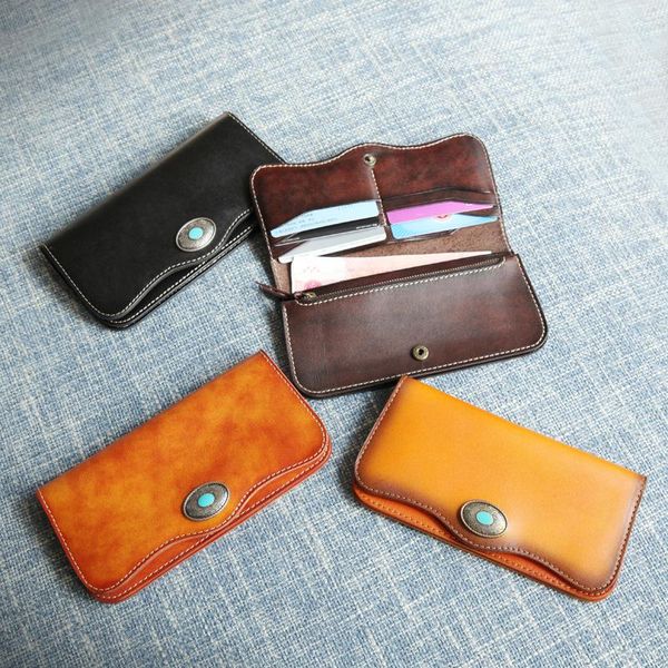 

wallets 2021 handmade cowhide men's long wallet genuine real leather clutch vintage zipper coin purse case holder, Red;black