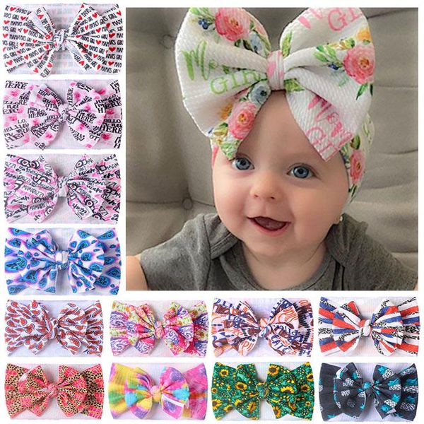 

fashion infant baby floral print headband kids bow knot elastic hair band children soft headwear hairbands 13 colors turban, Slivery;white