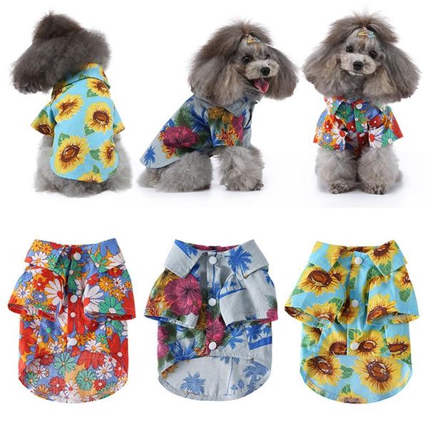 

pet summer beach shirt fashion island style hawaiian print dog t-shirt cute casual soft travel short-sleeved cat and clothes apparel