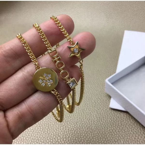 

branded cyber monday new triple chain women's d letter fashion three piece set high edition diamond inlaid bracelet women, Black