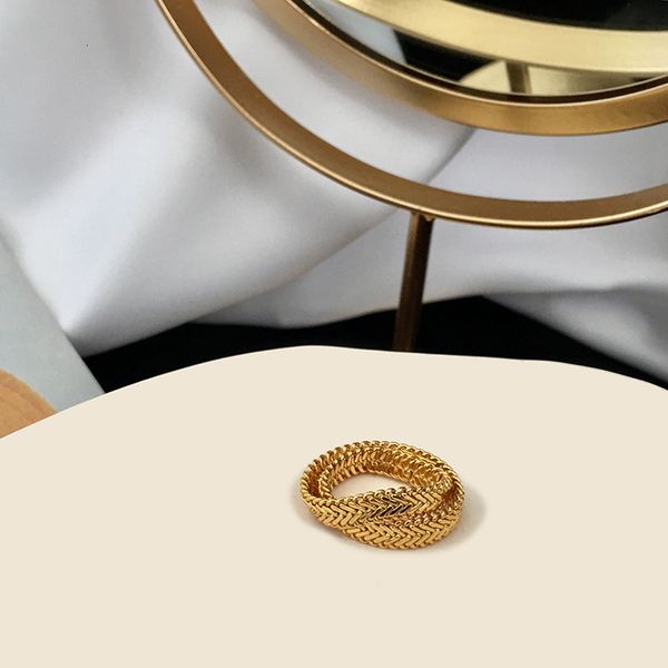 

56 fashion copper accessories french niche design soft snake bone overlapping ring, Silver