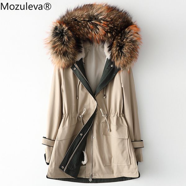 

style for autumn and winter rabbit liner parka female long raccoon dog fur collar coat 210427, Black