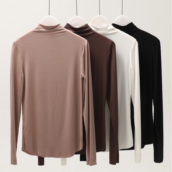 

autumn winter plus size modal cotton turtleneck bottoming shirt solid long sleeve korean blouse womens and blouses 210603, White