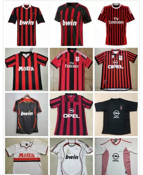 

90 91 retro shirts home 96 97 gullit soccer jersey 02 03 04 maldini van basten football ronaldo kaka inzaghi ac 06 07 09 10 rivaldo, Black;yellow