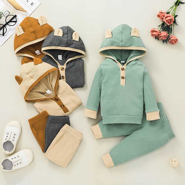 

2021 spring newborn baby clothes infant toddler boys girls hoodie set baby solid tracksuit children clothing suit pajamas g1023, White