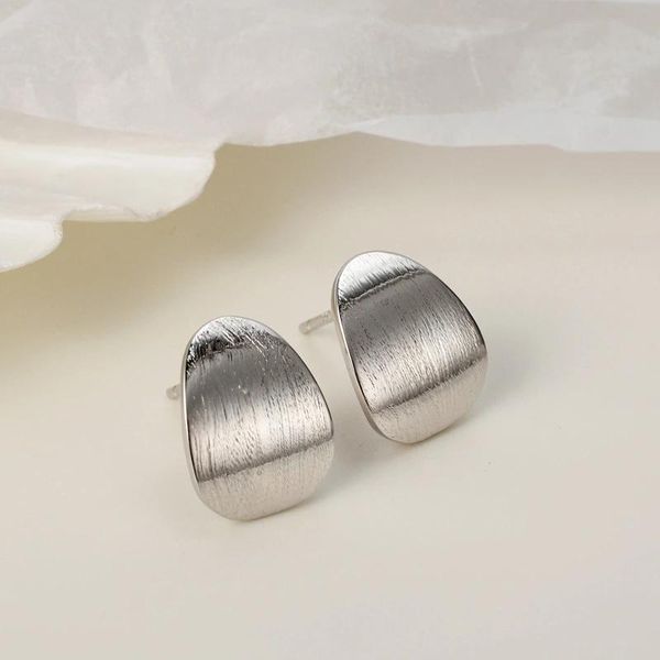 

sterling silver geometric brushed earrings personality wild oval stud, Golden;silver