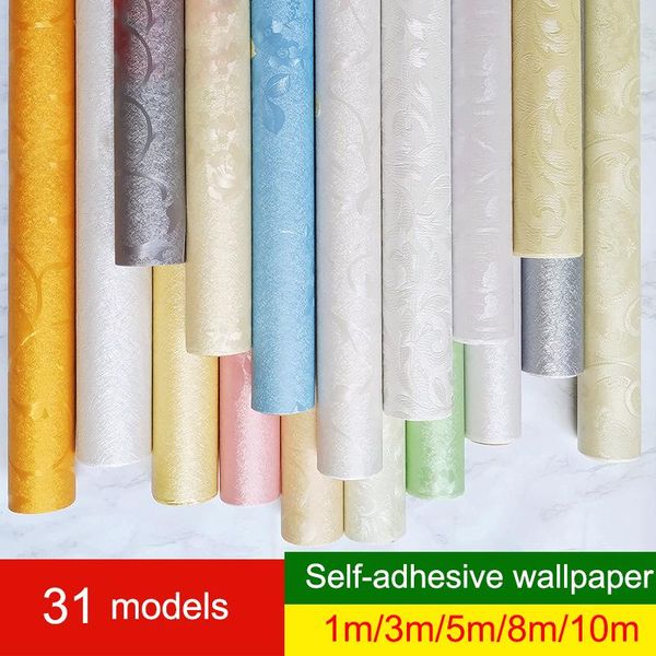 

wallpapers 10m european 3d self-adhesive wallpaper pvc thick solid color waterproof bedroom living room background wall paper sticker