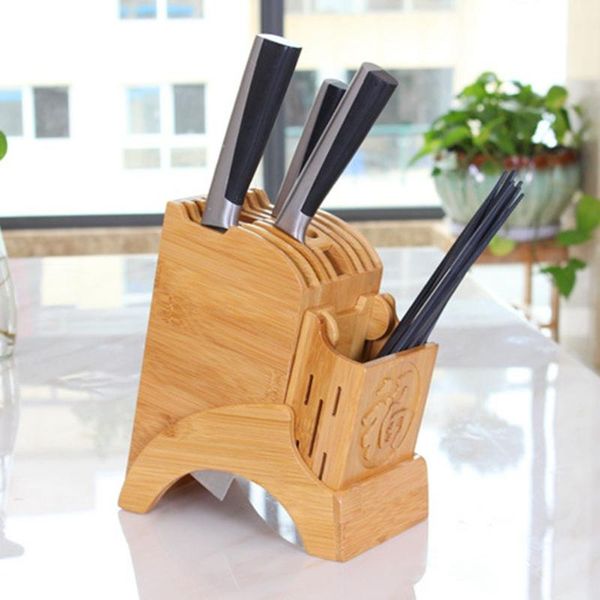 Lagerung Flaschen Gläser Holz Küche Messer Halter Stand Regal Rack Bambus Block Box Organizer Werkzeug Accessories227U