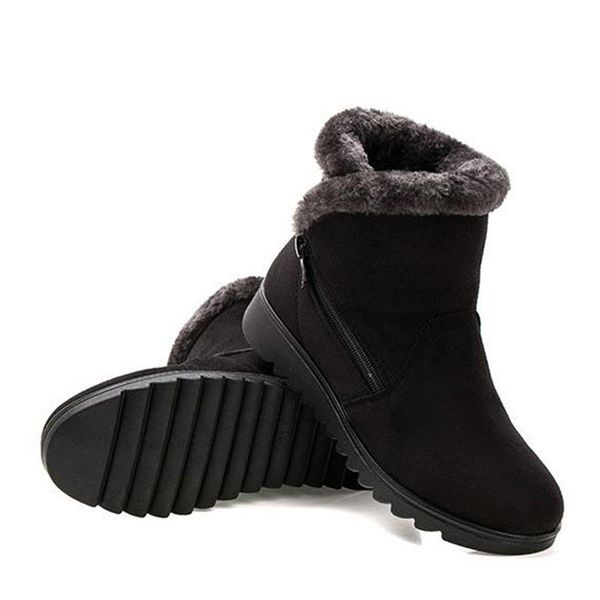 

boots snow side zipper ladies short flat keep warm bare fashion women cotton winter products in 2021, Black
